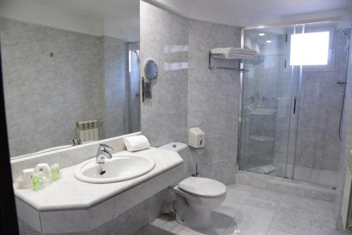 图德拉德尔塔酒店的浴室配有卫生间、盥洗盆和淋浴。