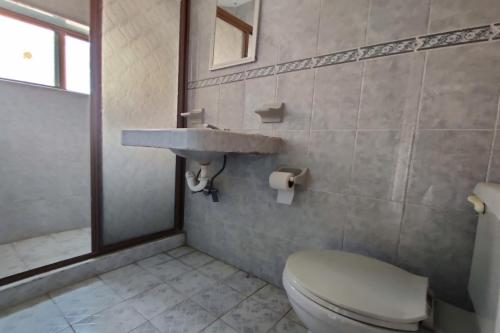 巴亚尔塔港OYO Hotel Brisas Del Pacífico的一间带卫生间和水槽的浴室