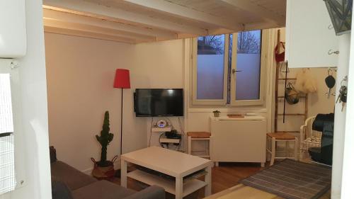 巴黎Chambre cosy dans petit loft的带沙发和电视的客厅