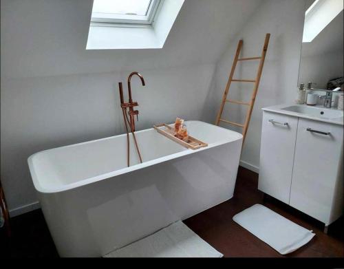 富埃南Duplex Cosy 100m2 Terrasse Fouesnant Les Glénan的带浴缸和盥洗盆的浴室