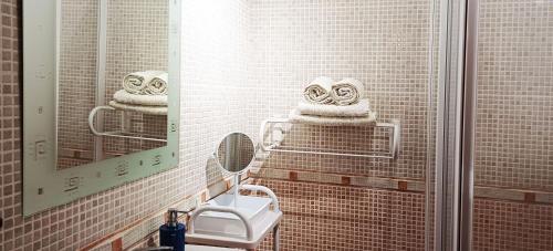 佩德雷尔Bungalow Le Petit Chat的一间带水槽、镜子和卫生间的浴室