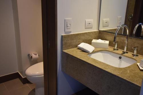 波哥大希尔顿汉普顿波哥大乌萨昆酒店的一间带水槽和卫生间的浴室