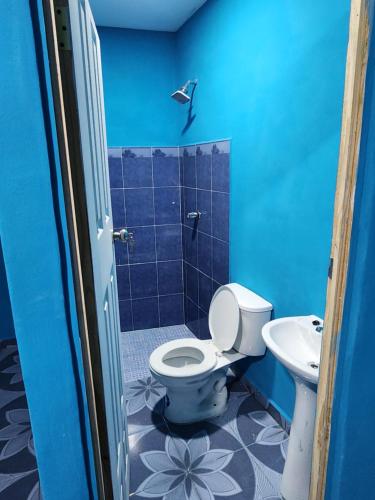 Hadassah的蓝色的浴室设有卫生间和水槽