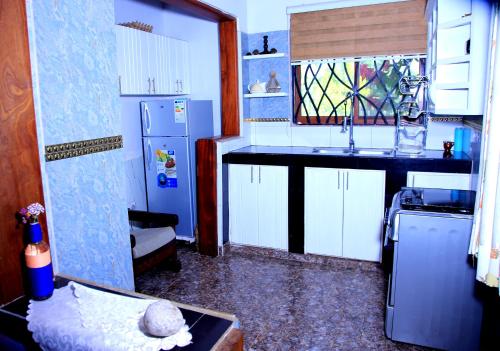 NjaraHeavenly Royalz Farm Fortportal的厨房配有水槽和冰箱