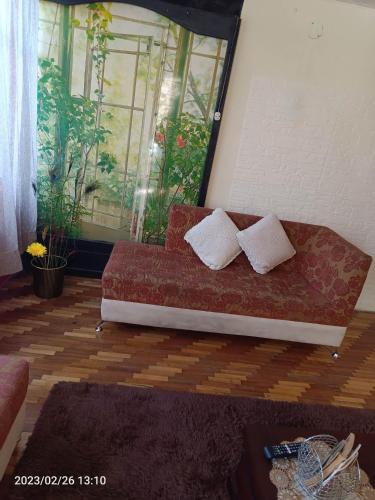 安巴托Agradable minidepartamento central en Ambato, para una a seis personas的客厅配有带2个枕头的沙发