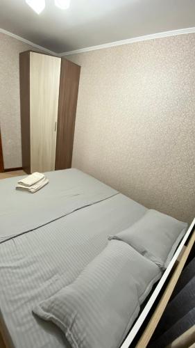 塔拉兹2х комнатная квартира на Толе би的一张床上有两个枕头的房间