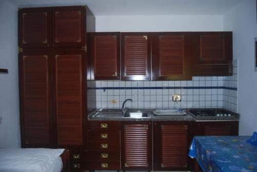 卡波利韦里Mandel 2 residence的一个带木制橱柜和水槽的厨房