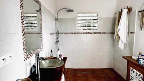 卡佩斯特Le Deck的一间带水槽和镜子的浴室