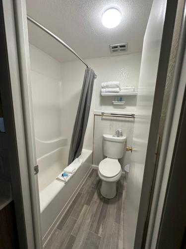 奥马克尼古拉斯汽车旅馆的一间带卫生间和浴缸的小浴室