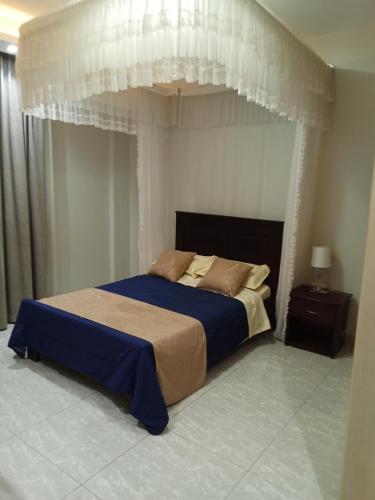 坎帕拉SHOAL Apartments, Mawanda Road的一间卧室配有一张带天蓬的大床