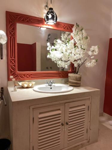 马林迪Hidden Gem villa的一间带水槽和镜子的浴室