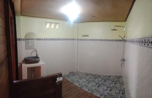 金塔马尼巴鲁娜别墅酒店的带淋浴和盥洗盆的浴室