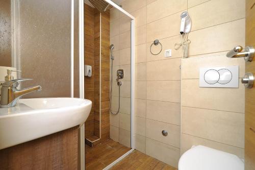 兹拉蒂博尔Vila Mina的一间带水槽和淋浴的浴室