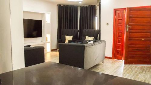 卢萨卡KKI Serviced Apartments的带沙发和电视的客厅