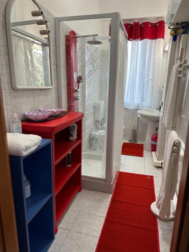 马格拉BB CA VENEZIA的带淋浴和红色柜台的小浴室