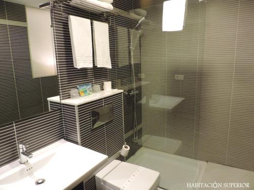 维戈洪克拉酒店的一间带卫生间和水槽的浴室