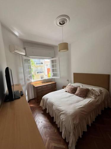 蒙得维的亚Apartamento en Montevideo的一间卧室设有一张大床和一个窗户。