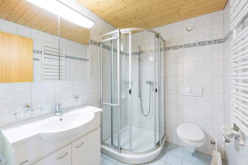 富如特奥贝莱夫鲁特九号公寓的带淋浴、盥洗盆和卫生间的浴室