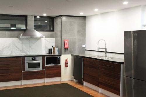 Large Bright Modern Loft Apt - Central Location - Suitable for Families and Groups的厨房或小厨房