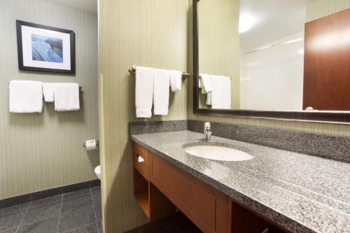 科罗拉多斯普林斯科罗拉多斯普林斯附近空军学院德鲁套房酒店的一间带水槽和镜子的浴室
