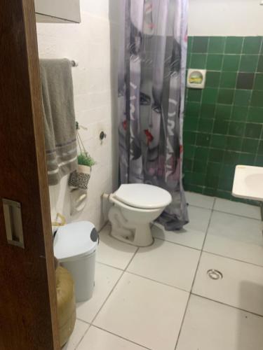 累西腓Apartamento próximo ao aeroporto e praia的浴室设有卫生间和绿色淋浴帘。