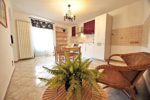 Due CossaniAntico Borgo Del Lago Maggiore的一间带桌椅的客厅和一间厨房