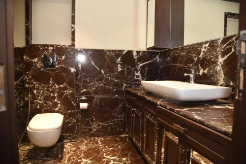 浦那BelAir Suites Pune的一间带水槽和卫生间的浴室