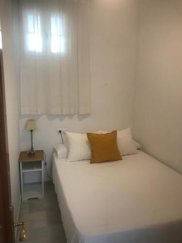 桑卢卡尔-德巴拉梅达Apartamento en el centro的卧室配有白色的床和窗户。