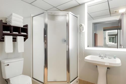 维斯坦顿城伯灵顿贝斯特韦斯特酒店的带淋浴和盥洗盆的白色浴室