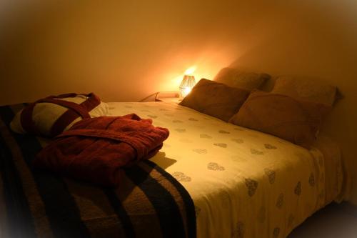 米卢斯DUPLEX SPACIEUX TOUT CONFORT的一间卧室配有一张床铺,床上有毯子