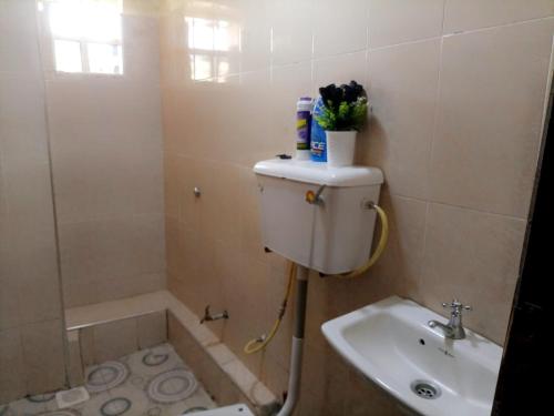 KisiiCozy apartment kisii的浴室配有卫生间、盥洗盆和淋浴。