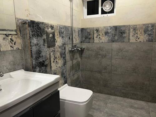 拉合尔3 bed Luxurious Apartment DHA PH8的一间带卫生间和水槽的浴室