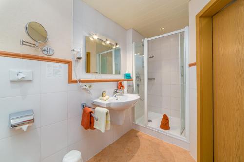 巴特维塞盖斯特豪斯林斯吉尔酒店的一间带水槽和淋浴的浴室
