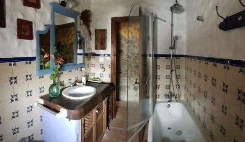 贝纳拉瓦Casa La Yedra by CasaTuristica的浴室配有水槽、淋浴和浴缸。