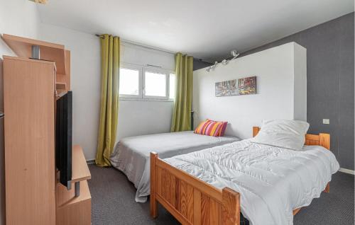 凯萨尔格3 Bedroom Awesome Home In Caissargues的一间卧室配有两张床和电视。