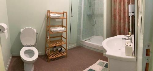 Antully莫尔万塞祖尔旅馆的浴室配有卫生间、盥洗盆和淋浴。