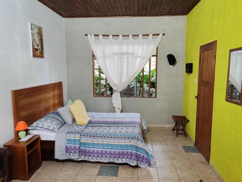 TilaránLa Ceiba Tree Lodge的一间卧室设有一张床和一个窗口