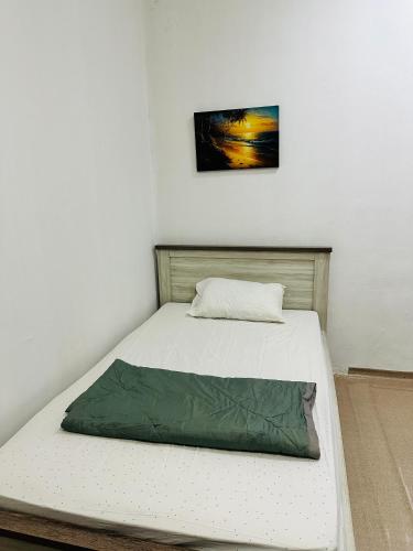 沙迦Room for rent的一张床上的绿毯