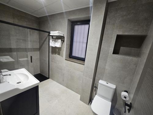 AgostApartamentos Elegancia的浴室配有卫生间、盥洗盆和淋浴。