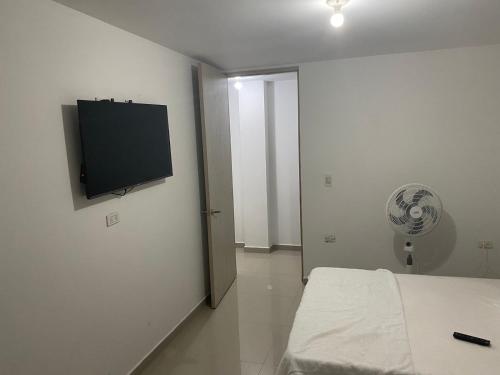 巴耶杜帕尔HOTEL IBIZA的卧室配有一张床和壁挂式平面电视。
