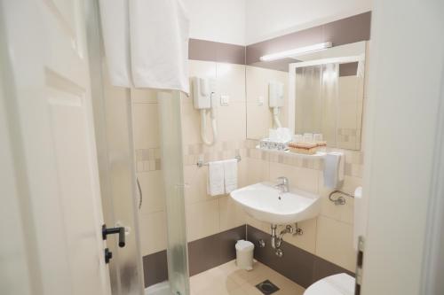 瓦拉日丁托普利采Sobe Bernarda的一间带水槽、卫生间和镜子的浴室