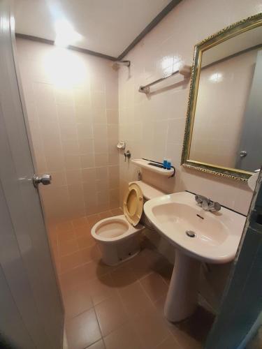 拉布安Sogo Hotel 2的一间带卫生间、水槽和镜子的浴室