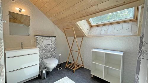 Les PrésChalet - Chalets pour 10 Personnes 774的一间带卫生间和水槽的小浴室