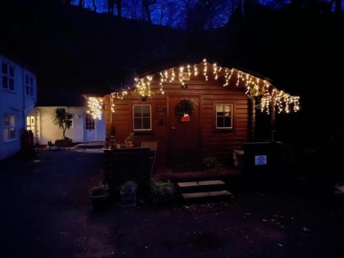 费尔伯恩Panteinion Hall- The Cabin的夜晚有圣诞灯的房子
