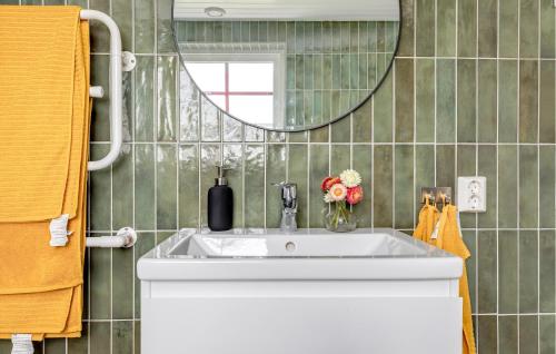 隆德Cozy Home In Lund With Kitchen的浴室设有白色水槽和镜子