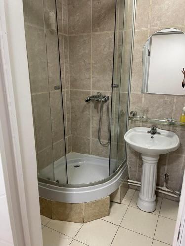 乌兰巴托Mandarin的带淋浴和盥洗盆的浴室