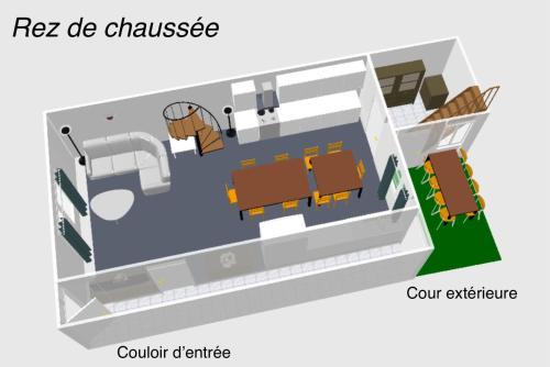 TournayLogements Un Coin de Bigorre - La Pyrénéenne - 130m2 - Canal plus, Netflix, Rmc Sport - Wifi fibre - Village campagne的中式房屋的平面图