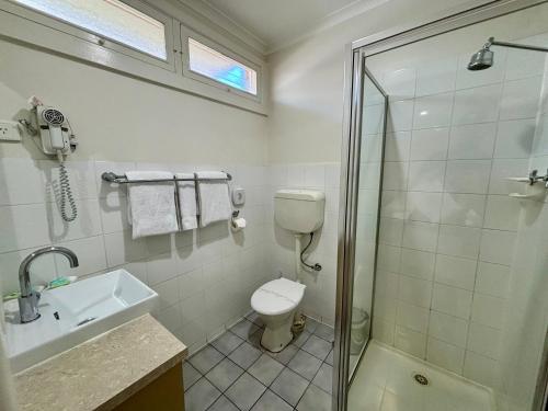 伊丘卡高街汽车旅馆的浴室配有卫生间、盥洗盆和淋浴。