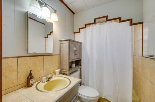 PrentissSilver Creek Getaway with Fireplace - 12 Mi to Lake的一间带水槽、卫生间和镜子的浴室