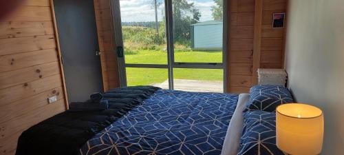 国家公园Tongariro Estate的一间卧室设有一张床和一个大窗户